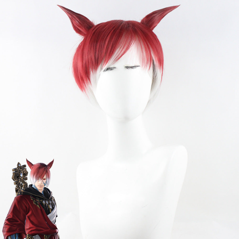 Final Fantasy XIV The Crystal Exarch G'raha Tia Red White Cosplay Wig - Wig + Ears Wig - Tophatter Daily Deals